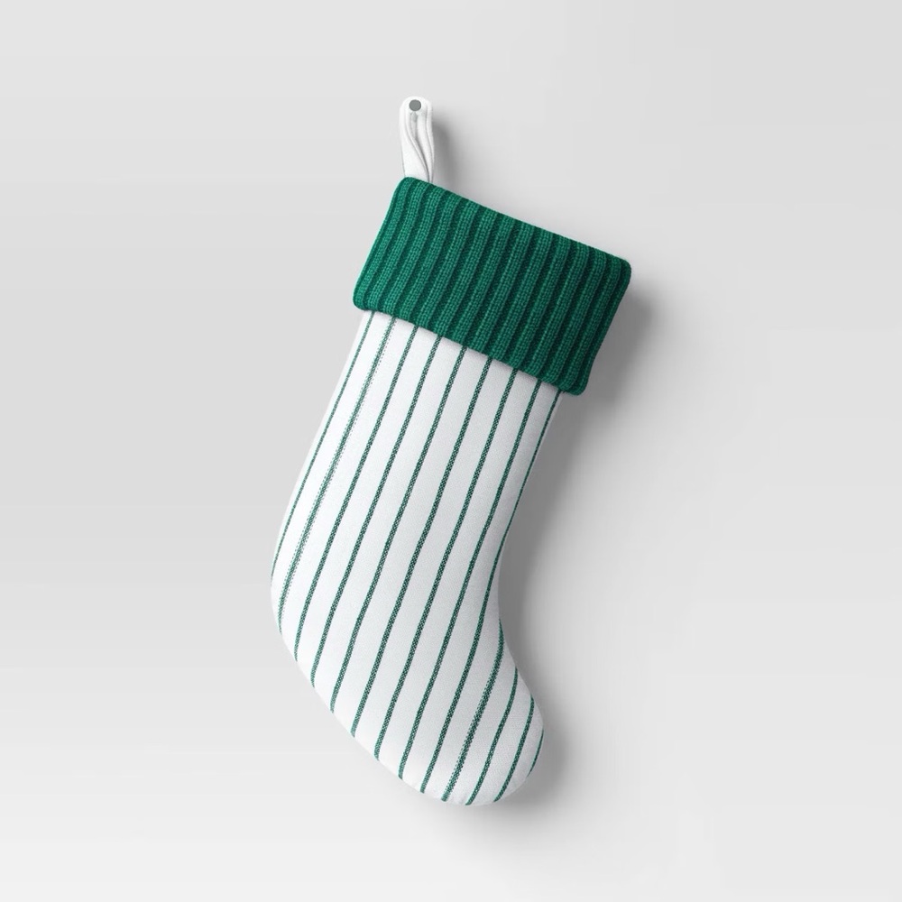 20" nwt Christmas Woven Stripes Stocking Green